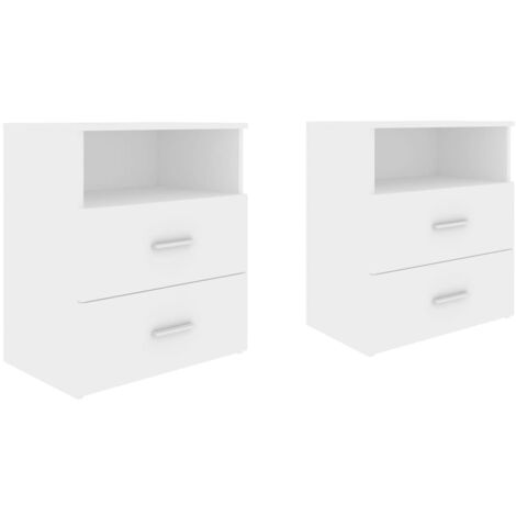 Lot de 2 tables de chevet avec deux tiroirs et compartiment ouvert 50 x 32 x 60 cm bois d'ingénierie blanc DEC034972 (1/5)