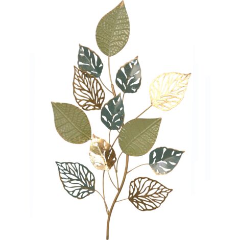 Décoration murale en métal design branche couleur Vert/Or/Gris – 65 cm DEC050001 (1/3)