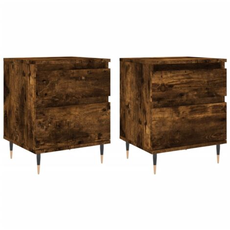 Lot de 2 tables de chevet avec tiroir et compartiment avec porte 40 x 35 x 50 cm bois ingénierie marron et métal DEC035093 (1/5)