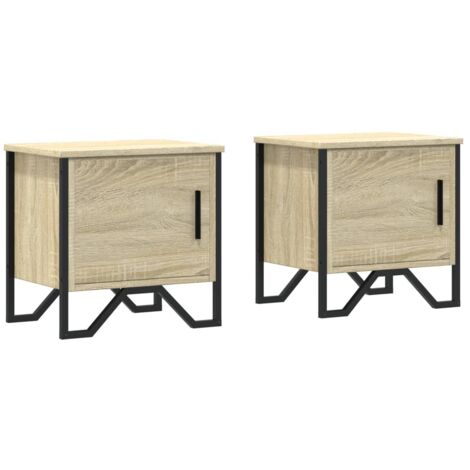 Lot de tables de chevet avec compartiment avec porte 40 x 30 x 40 cm bois d'ingénierie couleur chêne et métal DEC035225 (1/5)