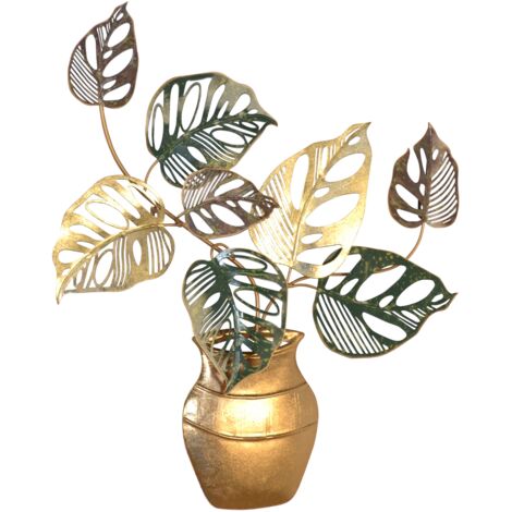 Décoration murale plante en pot – Métal doré et vert 64 x 4 x 70 cm DEC050025 (1/4)