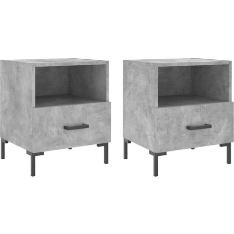 Lot de 2 tables de chevet avec tiroir et compartiment 40 x 35 x 47,5cm bois d’ingénierie gris et fer DEC035900 (1/5)
