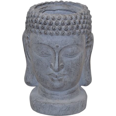 Pot de fleurs décoratif tête de Bouddha – Polyresin gris 34 cm DEC050057
