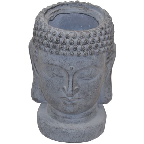 FONDOTIN - Pot De Fleur Décoratif Tête Bouddha En Ciment - Support Pour Plantes D'intérieur Ou Hydroponie - 9x8x8 Cm