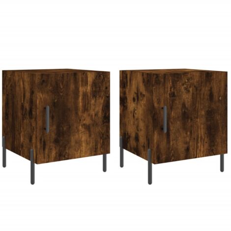 Lot de 2 tables de chevet avec compartiment avec porte 40 x 40 x 50 cm bois d'ingénierie marron et fer DEC035124 (1/5)