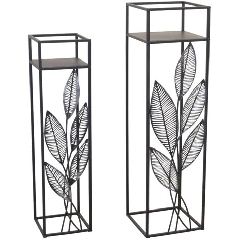 Set de 2 Porte-Plantes en Métal noir Décor Feuilles Hauteurs 90 cm et 78 cm DEC050084 (1/3)