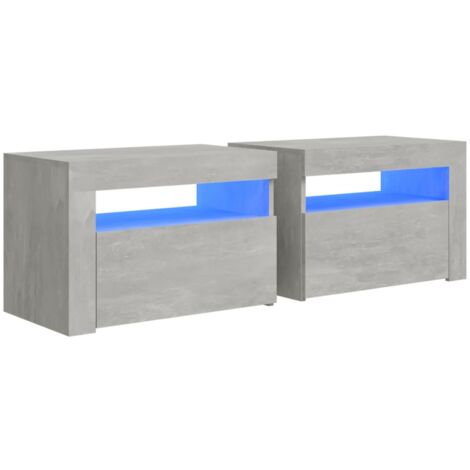 Lot de 2 tables de chevet avec lumière LED compartiment avec porte 60 x 35 x 40 cm bois d'ingénierie gris DEC034840 (1/5)