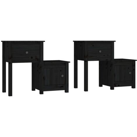 Lot de 2 tables de chevet avec tiroir et compartiment avec porte 79,5 x 38 x 65,5 cm bois de pin massif noir DEC035610 (1/5)