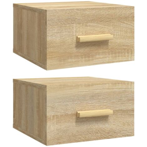 Lot de 2 tables de chevet murales avec tiroir 35 x 35 x 20 cm bois d'ingénierie couleur chêne DEC036068 (1/5)