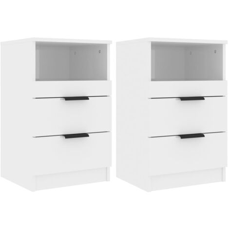 Lot De 2 Tables De Chevet SONGMICS Blanches - 1 Tiroir + Compartiment - 39x28x41 Cm