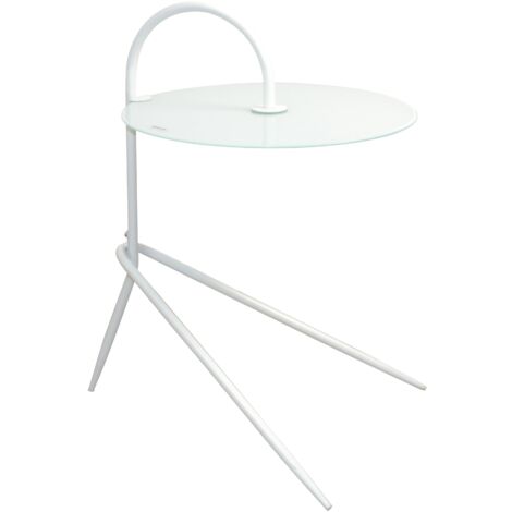 Table d’appoint moderne piètement en acier tubulaire blanc plateau rond verre blanc DEC050101 (1/4)