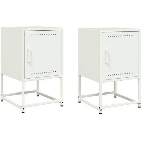 Lot de 2 tables de chevet avec compartiment avec porte 36 x 39 x 60,5 cm acier blanc DEC034872 (1/5)