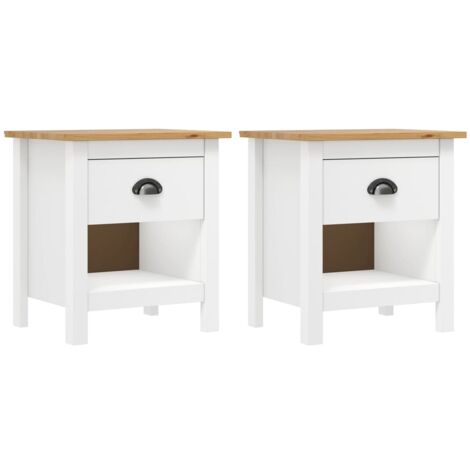 Lot de 2 tables de chevet avec tiroir et étagère 46 x 35 x 49,5 cm bois de pin blanc DEC035415 (1/5)