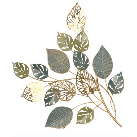 Décoration murale en métal design branche couleur Vert/Or/Gris – 58 cm DEC050002 (1/3)