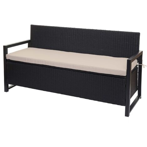 Banc 3 places en polyrotin hwc-f39 banc de jardin coffre banc compartiment de rangement coussin de siège de rangement coussin anthracite beige 040005802
