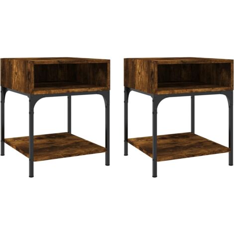 Lot de 2 tables de chevet avec compartiment ouvert 40 x 41 x 50 cm bois d’ingénierie marron et fer DEC035128 (1/5)