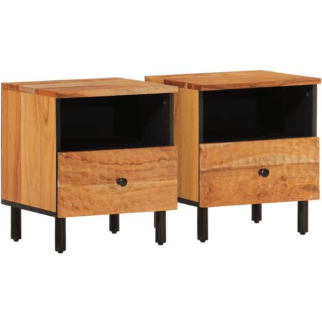 Lot de 2 tables de chevet avec tiroir et compartiment 40 x 33 x 46 cm bois d'acacia et fer DEC034770 (1/5)