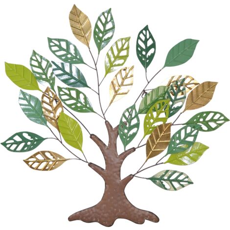 Décoration murale en métal – Arbre feuillu vert et doré 89x4x86 cm DEC050046 (1/2)