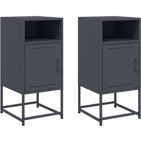 Lot de 2 tables de chevet avec compartiment avec porte 36 x 39 x 78 cm acier anthracite DEC034832 (1/5)