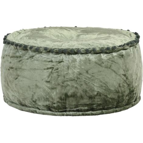 Pouf tabouret repose-pied ottoman rond 40 x 20 cm velours vert DEC030029 (1/4)