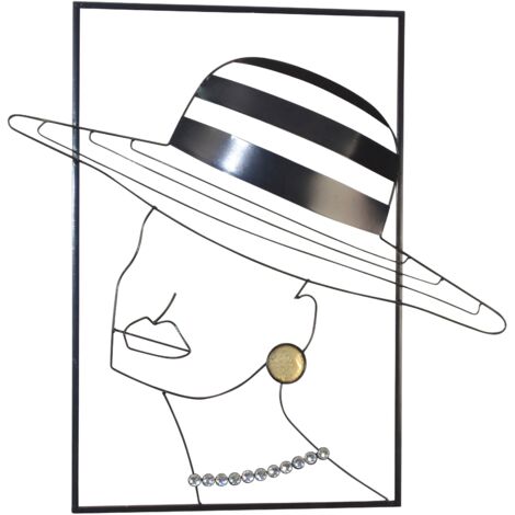 Décoration murale en métal "Femme au chapeau" – Noir, détails verre & miroir – 69 cm DEC050003 (1/2)