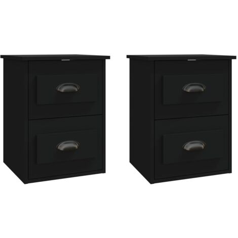 Lot de 2 tables de chevet murales avec tiroirs 41,5 x 36 x 53 cm bois d'ingénierie noir DEC036098 (1/5)