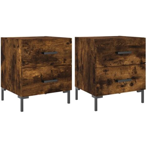 Lot de 2 tables de chevet avec deux tiroirs 40 x 35 x 47,5cm bois d’ingénierie marron et fer DEC035814 (1/5)