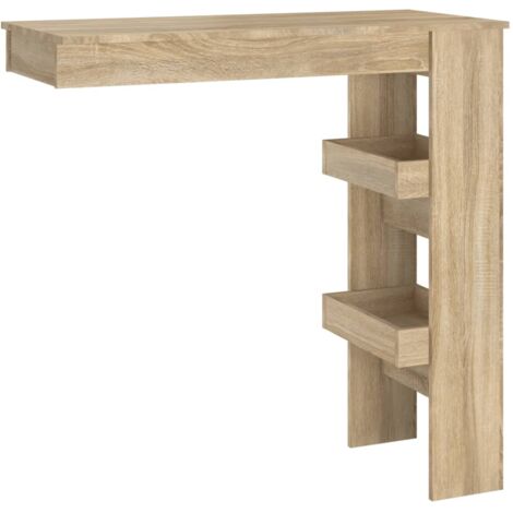 Table de bar murale table d'appoint avec étagères 102 x 45 x 103,5 cm bois d'ingénierie couleur chêne DEC036231 (1/5)