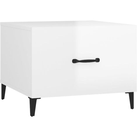 Table basse de salon avec tiroir design moderne avec pieds en métal 50 x 50 x 40 cm bois d'ingénierie blanc DEC037710 (1/5)