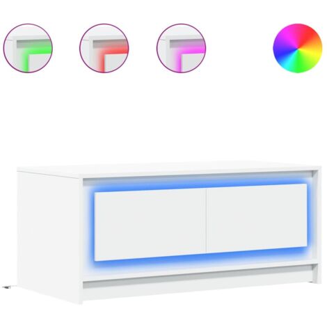 Table basse de salon avec tiroir design moderne avec lumières LED 100 x 50 x 43,5 cm en bois d'ingénierie blanc DEC037606 (1/5)
