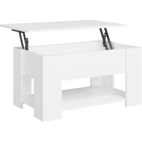 Table basse dessus relevable design moderne et contemporaine 79 x 49 x 41 cm bois d'ingénierie blanc DEC037943 (1/5)