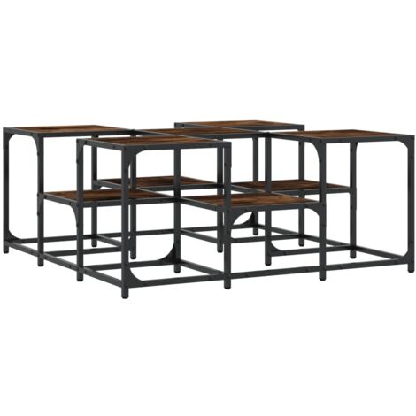 Table basse avec deux hauteurs design moderne et contemporaine 91 x 91 x 40 cm bois d'ingénierie marron et métal DEC038560 (1/5)