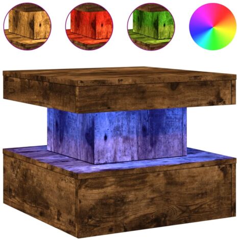 Table basse de salon design moderne avec lumières LED 50 x 50 x 40 cm bois d'ingénierie marron DEC037617 (1/5)