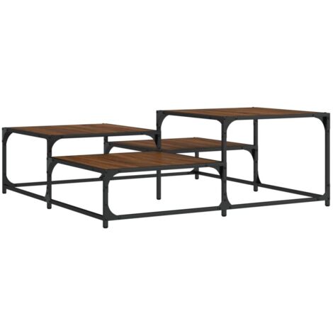 Table basse plusieurs hauteurs design industriel 107 x 107 x 40 cm bois d'ingénierie marron et métal DEC038654 (1/5)