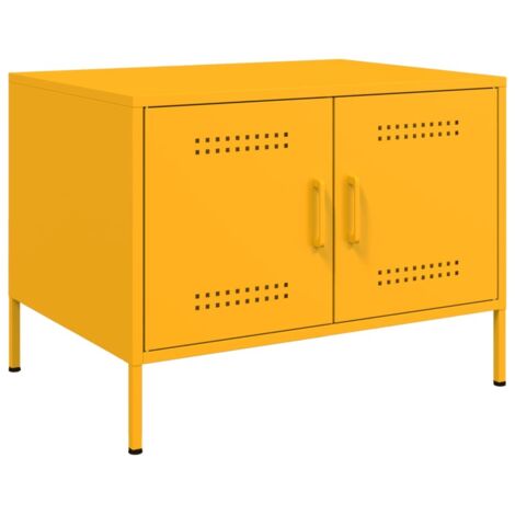 Table basse design industriel contemporain 68 x 50 x 50,5 cm acier jaune moutarde DEC039428 (1/5)