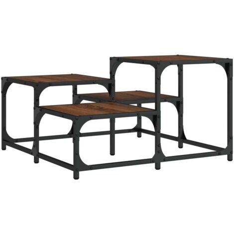 Table basse plusieurs hauteurs design moderne et contemporaine 68 x 68 x 40 cm bois d'ingénierie marron et métal DEC038731 (1/5)