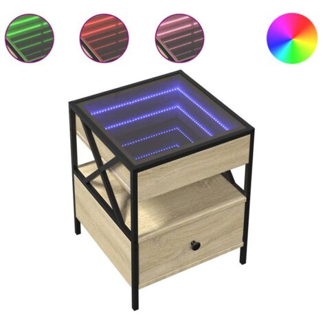 Table de chevet avec tiroir design moderne avec LED 40 x 40 x 51 cm bois d'ingénierie couleur chêne verre et métal DEC037561 (1/5)