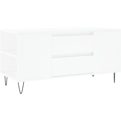 Table basse de salon avec 2 tiroirs et de 4 compartiments design moderne 102 x 44,5 x 50 cm bois d'ingénierie blanc et métal DEC037804 (1/5)