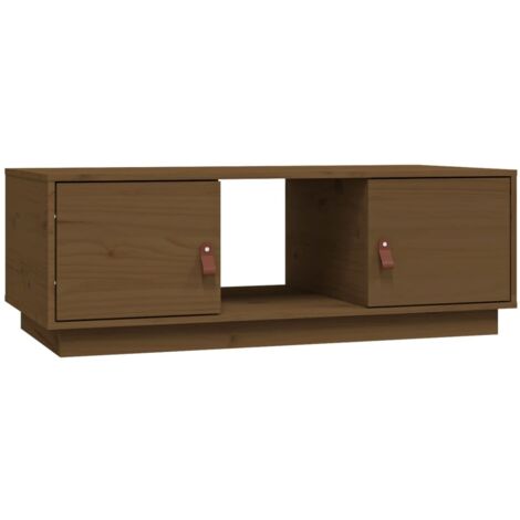 Table basse avec espace de rangement design moderne 100 x 50 x 35 cm bois massif de pin couleur marron miel DEC039459 (1/5)