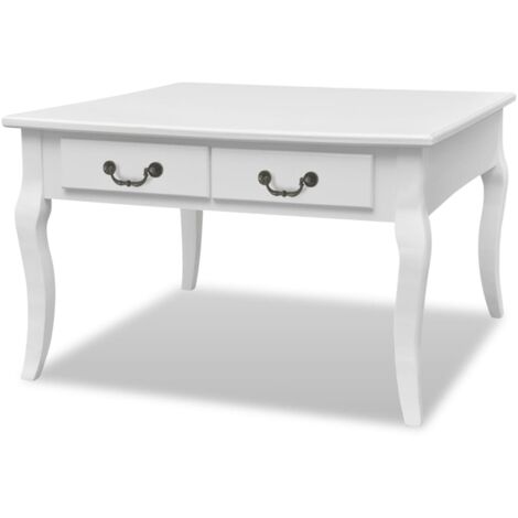 Table basse de salon avec tiroirs design moderne 80 x 80 x 50 cm avec 4 tiroirs MDF blanc DEC037321 (1/5)