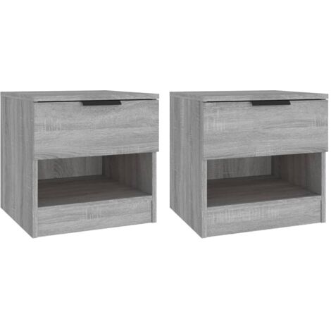 Lot de 2 tables de chevet avec tiroir et compartiment en bois d'ingénierie gris DEC035750 (1/4)