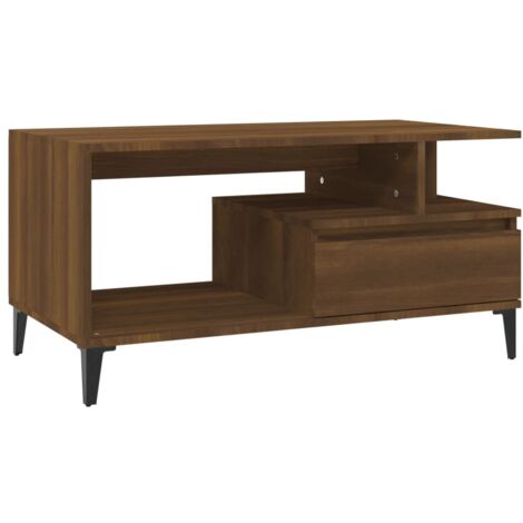 Table basse avec tiroir et étagère design moderne 90 x 49 x 45 cm bois d'ingénierie marron DEC038782 (1/5)