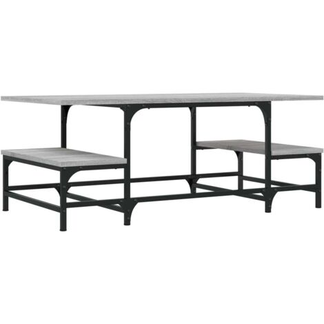 Table basse avec étagères design industriel 100 x 50,5 x 40 cm bois d'ingénierie gris et métal DEC039935 (1/5)