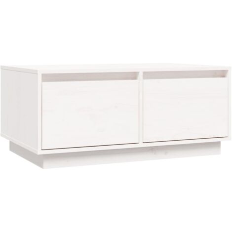 Table basse avec deux tiroirs design moderne 80 x 50 x 35 cm bois massif de pin blanc DEC037951 (1/5)