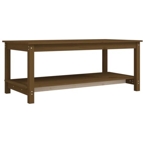 Table basse avec étagère design rustique 110 x 55 x 45 cm bois massif de pin marron DEC039474 (1/5)