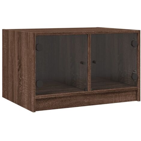 Table basse de salon design moderne avec portes en verre et MDF marron 68 x 50 x 42 cm DEC037730 (1/5)