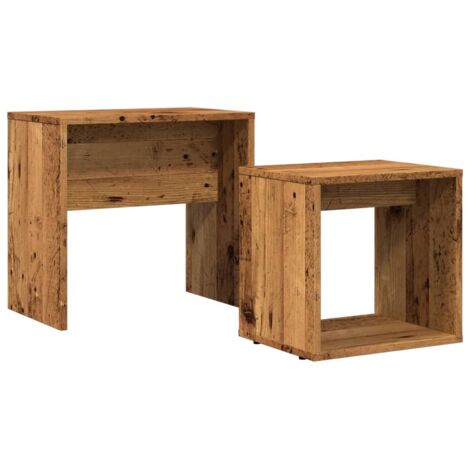 Lot de 2 tables d'appoint gigognes en bois d'ingénierie marron effet vieilli DEC040528 (1/5)