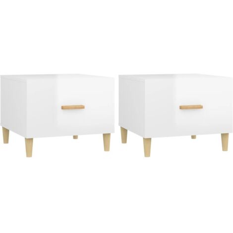 Lot de 2 tables basses tabls de chevet avec tiroir 50 x 50 x 40cm bois d'ingénierie blanc brillant DEC040327 (1/5)