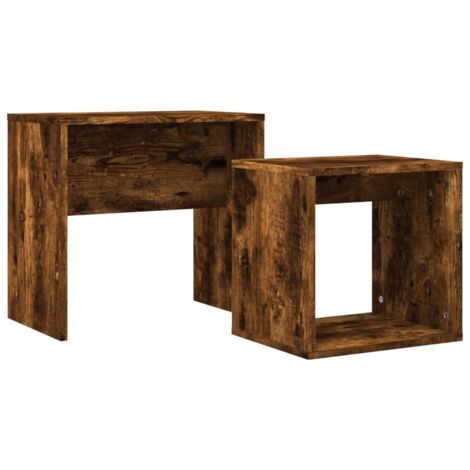 Lot de 2 tables d'appoint gigognes en bois d'ingénierie marron DEC040497 (1/5)