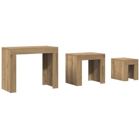 Lot de 3 tables d'appoint en bois d'ingénierie couleur chêne DEC040537 (1/5)